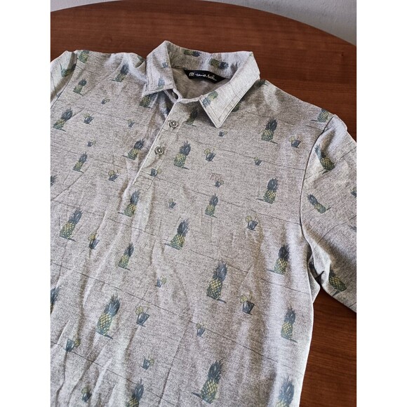 Travis Mathew Shirt Mens Medium Gray Golf Polo Hawaiian Pineapple Print - Picture 4 of 8